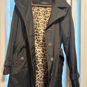 Calvin Klein Black Trench Coat with Leopard Lining